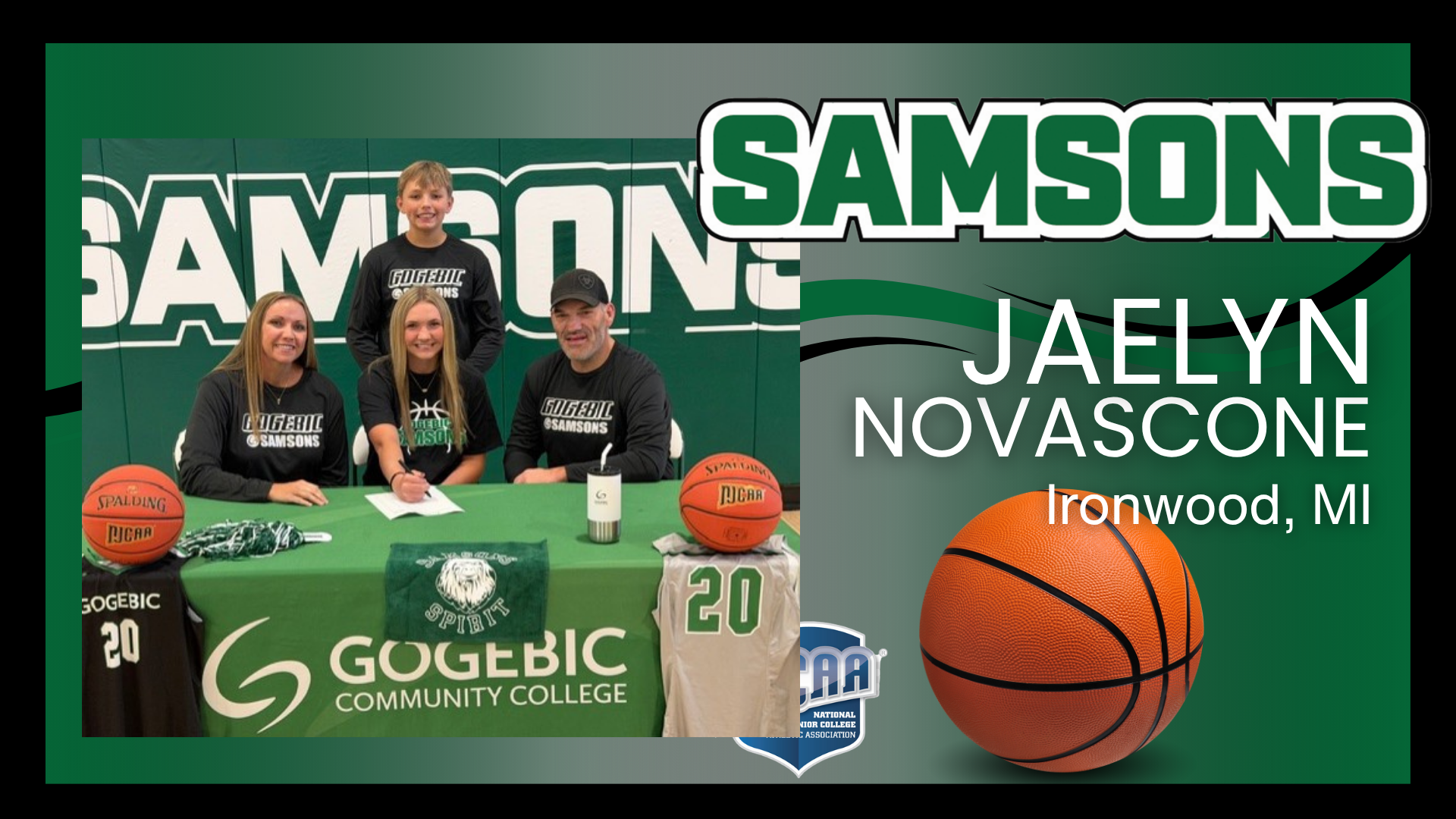 A family sitting at a table with the name Jaelyn Novascone, Ironwood, MI